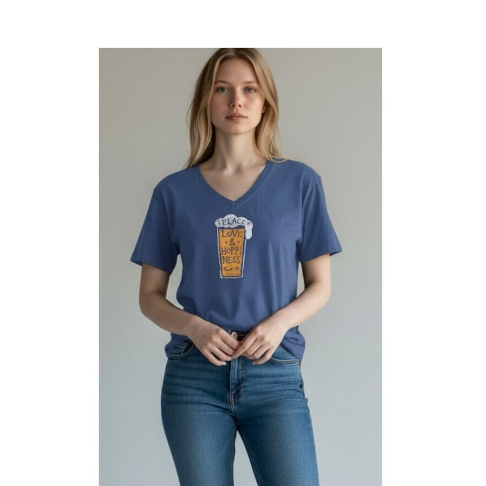 Life is Good Size M Blue Print Cotton Short Sleeve Shirts